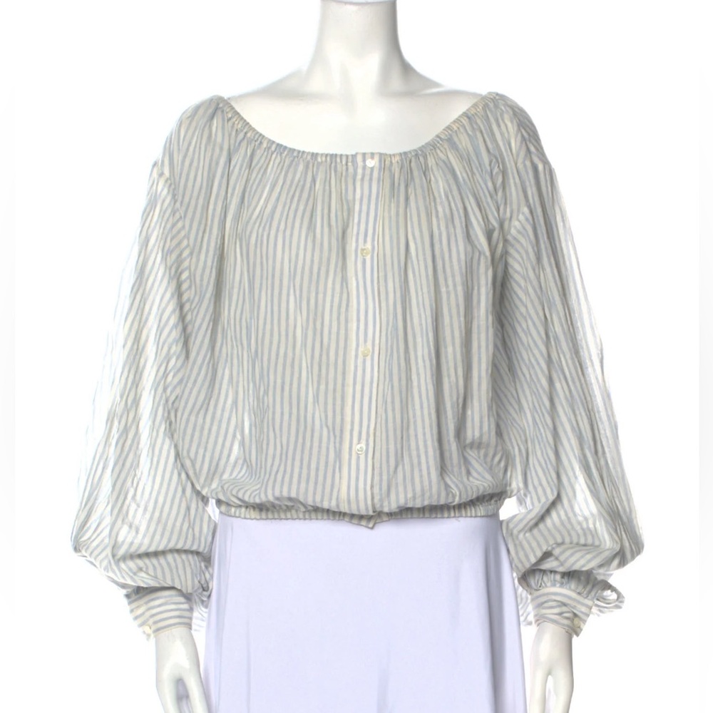 Nili Lotan Gray and Green Bishop Sleeve Blouse